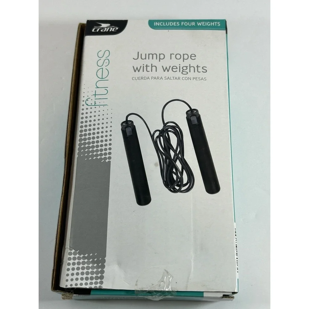 Crane Fitness Weighted Handles Jump Rope 9' Length Adjustable Black 4 Weights